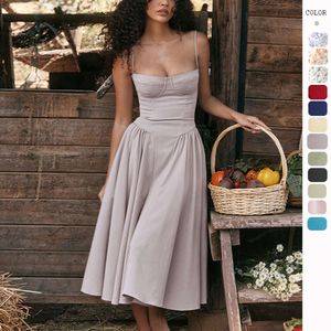 Summer New French Long Skirt Palace Style Dopamine Dressing with Sling Dress for Women