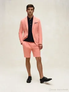 Męskie garnitury Coral Men Tuxedos Groom Wedding Summer Handsome Slim Fit Dwa guziki męskie garnitur 2 sztuki Spodnie (spodnie z kurtkami)