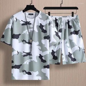 Homens Tracksuits Casual Camuflagem Define 2024 Verão Homens Curto Praia T-shirt Shorts 2 Peça Set Coreano Moda Mulheres Roupas Sport Wear