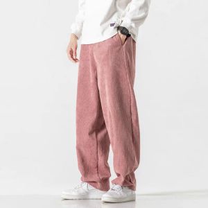 Calça streetwear calças de veludo de veludo homem casual solto staight harlan calça moda moda rosa hip hop masculino mulher calça calças de moletom de tamanho grande 5xl