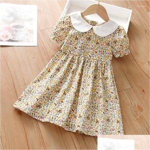 Vestidos da menina menina pequena maven 2023 bebê meninas vestido floral verão muito mangas curtas vestidos de algodão roupas conforto para crianças 2-7 dh4dc