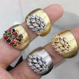 Ringar Godki Feather Gold Bold Rings with Zirconia Stones 2023 Women Wedding Party Jewelry High Quality