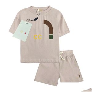 Kleidungssets auf Lager Designer Kinder Kleidung Sets T-Shirt Hosen Set Markendruck Kinder 2 Stück reine Baumwolle Baby Jungen Mädchen Fashio Dhx3E