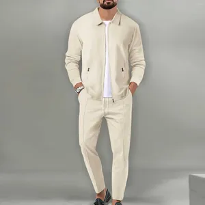 Męskie dresy stałe kolorowe lapowe zamek błyskawiczny otwarty i bliski płaszcz z podwójną ukrytą kieszonkową kieszonkową dwupoziomowe garnitury Slim Fit Suits