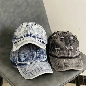 Bola Caps Nova Moda Denim Pano Chapéu Casual Lavado Velho Buraco Jeans Chapéu de Beisebol Retro Mens Botão Em Branco Chapéu Mulheres Hip Hop Hat Bones J240226