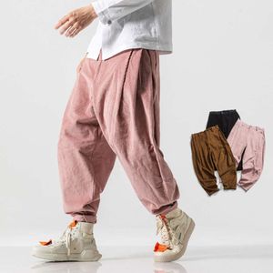 Novo estilo japonês retro solto calças casuais de grandes dimensões para a primavera e outono, leggings de veludo de cor sólida masculina