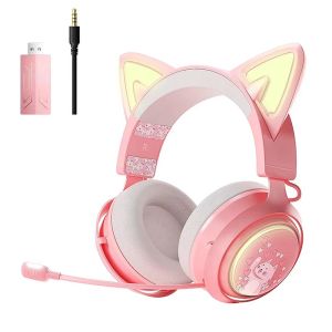 ヘッドフォンSOMIC GS510 Pro HeadPhone Wired/Wireless 3IN1 CAT EAR HEADPHONES 2.4Gゲームビデオ通話ヘッドフォン付きマイク