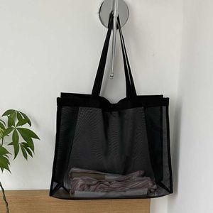 Trendige Mesh-Handtasche, transparente Einkaufstasche, Schwimmtasche, Mesh-Yoga-Fitness-Strandtasche mit großer Kapazität 240215