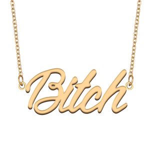 Bitch Name Necklace Custom Nameplate Pendant for Women Girls Birthday Gift Kids Best Friends Jewelry 18k Gold Plated Stainless Steel