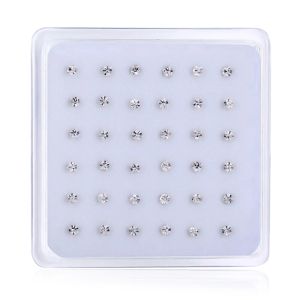 Kedjor 36st REAL 925 Sterling Silver Nose Rings Studs 1.5/2/2,5/3mm Clear Crystal Gold Piercing Jewelry Ear Bone Nail Partiage 2020