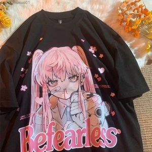 Homens camisetas Anime Tops Meninas Kawaii Roupas de Verão Casual Solto Manga Curta Harajuku Roupas Vintage Oversized T-shirt Fada Grunge Y2KL2402