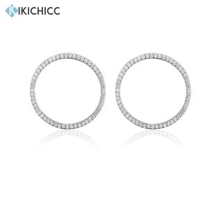 Charm Kikichicc 925 Sterling Gümüş Altın Büyük Çember Cz Pave Stud Clip Clip Lüks İnce Mücevher Yuvarlak Kristal Kadınlar Klipler Mücevher