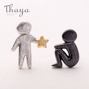 Charm Thaya Picking Gold Stars for You Design Ohrstecker S925 Silber Asymmetrie Figur Ohrring für Frauen Eleganter Texturschmuck