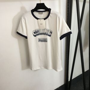 Fraktfria 2024 Navy Blue/White O Neck Hermes Cotton T Shirts Designer Letter Short Women Tops 226190 Ops