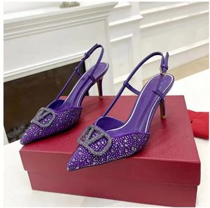 Elegant Sandals Designer Women High Heel Wedding Shoes with Rhinestone Decoration Fashion Back Empty Toe Pointed 9CM stiletto heels Dress Shoe Sexy V245649