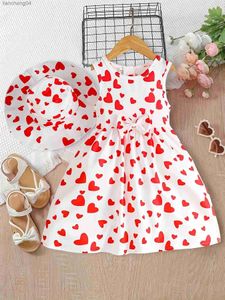Girl's Dresses EVRYDAY Toddler Girls Love Heart Print Sleeveless Dress With Bowknot Decoration Matching Hat For Party Summer