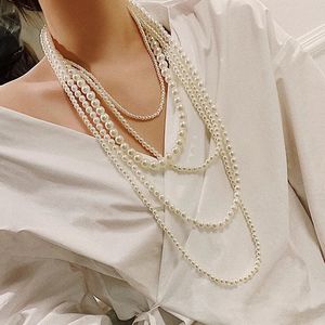 Multilayer Pearl pärlstav Långt halsband Kvinnor Elegant Temperament Evening Dress Decorations Sweater Chain 240222