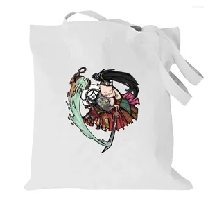 Sacos de compras femininos saco organizador dobrável lona tote grande capacidade samurai padrão bolsa de ombro commute shopper