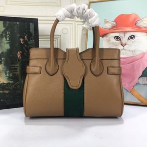 Mulheres acolchoadas bolsa tote vermelho verde fita couro genuíno bronze letras g bolsas bolsa cor sólida boa qualidade289z