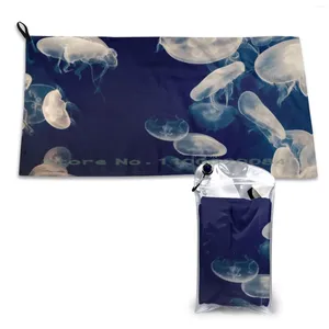 Asciugamano Jellyfs Quick Dry Palestra Sport Bagno Portatile Meduse Animali Tentacoli Natura Blu scuro Bianco Avventura subacquea Spiaggia