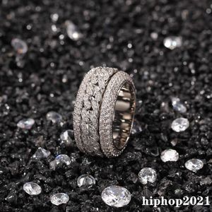 Drehbarer Diamantring Mode Hip Hop Ring Schmuck Herren Gold Silber Ringe Iced Out Rings201W