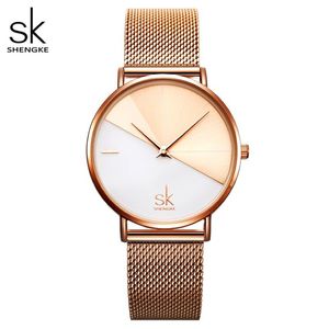 Shengke Fashion Women Dual Colour Faux Skórzany pasek okrągły analogowy kwarcowy Kwarc Watch Simple Quartz Watch Dating Gift Watch287x