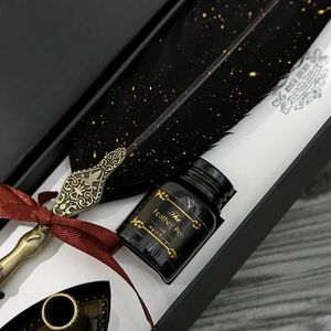 Penna a immersione con piume per calligrafia con set di 2 pennini Confezione regalo per scrittura con penna stilografica, senza inchiostro 240219