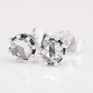 Stud Earrings Sparkling Clear Crystal Crown Earring For Women Authentic S925 Sterling Silver Jewelry Lady Girl Birthday Gift