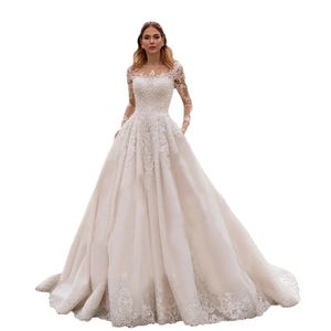 Księżniczka Boho Suknia ślubna Kobiety wspaniałe długie rękawy koronkowe aplikacje plisuje linia ślubna suknia ślubna suknie ślubne bohemijskie szaty szata de Mariage vestido ogród