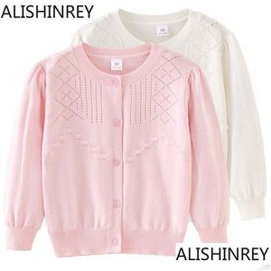 Pullover Plover Alishinrey الأطفال المعطفون معطف خريف طفلة جوفاء سترة الصيف الصيفية المولودة الأكمام الطويلة كارديجان للفتيات dhfoy