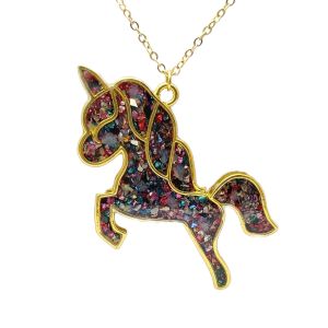 Necklaces Unicorn Pegasus Colored Glow In The Dark Gold Color Pendant Chain Long Necklace Women Boho Fashion Jewelry Bohemian Handmade