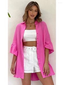 Abiti da festa Abiti larghi casual monopetto da spiaggia Abito camicia rossa rosa Colletto rovesciato Manica svasata dritta Abiti corti solidi