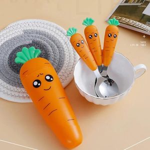 Dinnerware Sets 1/4PCS Carrots Set Children Kids Stainless Steel Spoon Fork Flatware With Box Baby Feeding Kitchen Tableware Supplies