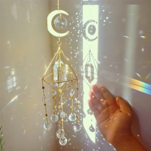 Necklaces Sun Ball Crystal Hanging Metal Ornament Catching Light Wind Chime Moon Prism Ball Flower Jewelry Rainbow Window Pendant Decor