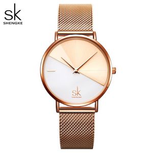 Shengke Fashion Women Dual Color Faux Leather Strap Round Dial Analog Quartz Wrist Watch Simple Quartz Watch Dating Gift Watch2683