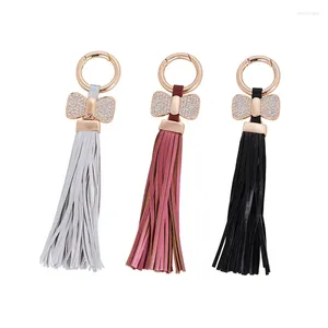 Keychains Novel Trinket Leather Tassel Bow Crystal PU Keychain Car Key Chain Bag Pendant Accessories Keyring Women Gift Simple Jewelry