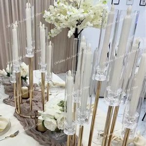 Fornitura di espositori per fiori commerciali Decorazione da tavolo centrotavola in cristallo per vaso di fiori da matrimonio supporto in acrilico dorato da utilizzare solo per candele a led