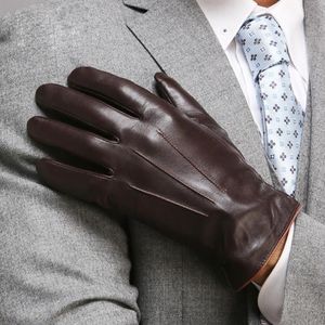 Toppkvalitet äkta läderhandskar för män termisk vinter pekskärm fårskinn handske mode smal handled som kör em011283w