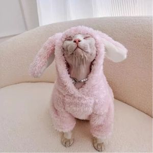 Sphynx Hairless Cat Clothes Warm Winter Soft Sweater Cute Pink Rabbit For Devon Hairless Cat Winter Warmth 240320