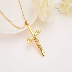 Men Fine Solid Gold Finish Cross Necklaces Whole Crucifix Pendant Women Jewelry Fashion Jesus Decoration Dress2917