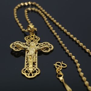 Filigrane Jesus-Anhänger-Kette im klassischen Stil, 18 Karat Gelbgold gefüllt, Damen-Herren-Kreuz-Anhänger-Halskette, Kruzifix-Halsband182d