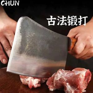 Kitchen Knives 1 KG Chopping Knife Handmade Forged Kitchen Bone Knife Butcher Best Tools Durable Hard Blade Chopper Kithen Knife Forged Cleaver Q240226