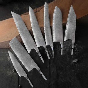 Kök knivar damascus stål fullt tang knivblad kök kock knivblad tomt diy handgjorda kniv anpassade knivframställningssats utan handtag Q240226