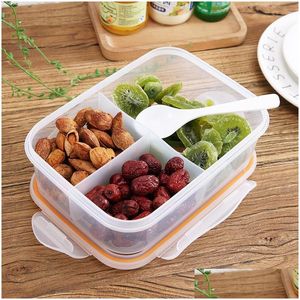 Lunch Boxes&Bags Lunch Box For Students Microwave Oven Transparent Bento Rectangar Plastic Cafeteria Divided Into Compartments Simple Otrdh