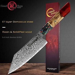 Кухонные ножи Grandsharp 5,5-дюймовый японский кухонный нож Bunka 67 слоев дамасской стали Ножи шеф-повара Фрукты Мясо Овощи Резак Кухонные принадлежности Q240226