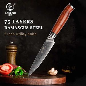 Kitchen Knives YARENH 5 Inch Utility Kitchen Knife Japanese 73 Layers Damascus Steel Multi-purpose Professional Meat Cutting Bergia Wood Handle Q240226