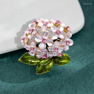 Broşlar Zarif Kadınlar Rhinestone Pudra Hydrengea Brooch Pin Basit Çiçek Çiçek Giysileri İçin Toka Aksesuarları Düğün Korsajı