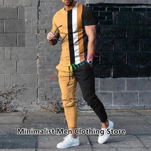 Tute da uomo Set da 2 pezzi Completi Pantaloni Tuta Estate Jogger Abbigliamento sportivo Stampa a righe T-shirt casual Abbigliamento moda di strada