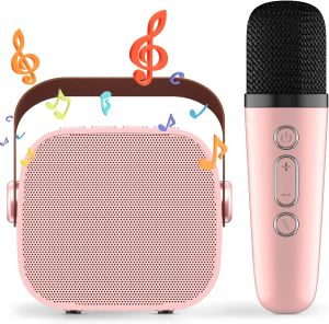 Lautsprecher Mini-Karaoke-Maschine für Kinder, tragbarer Bluetooth-Lautsprecher mit kabellosem Mikrofon, Musik-Player, Spielzeug, Geschenke für Jungen und Mädchen