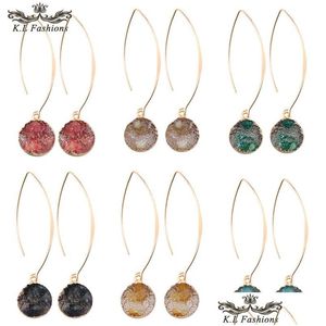 Dangle & Chandelier Unique Design Round Resin Druzy Pendant Dangle Earring For Women Girl Fashion Shell 6 Colors Gold Plati Dhgarden Dh85F